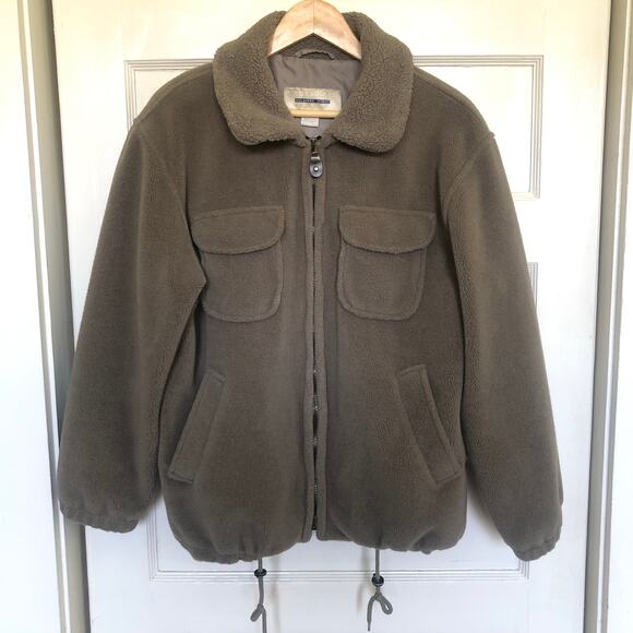 Vintage Sophisticated Country Sherpa Fleece Jacket M 90s Brown Minimalist Cozy - Picture 1 of 9